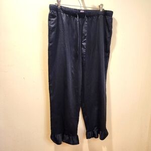 Women's Satin Pajama Pants with Ruffle Hem - Black